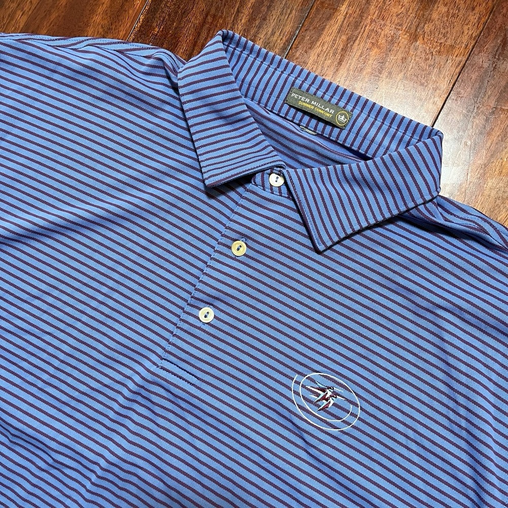 Peter Millar Polo Shirt Mens Large Summer Comfort Blue Red Striped Embroidery *